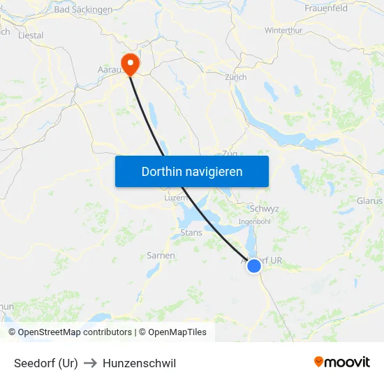 Seedorf (Ur) to Hunzenschwil map
