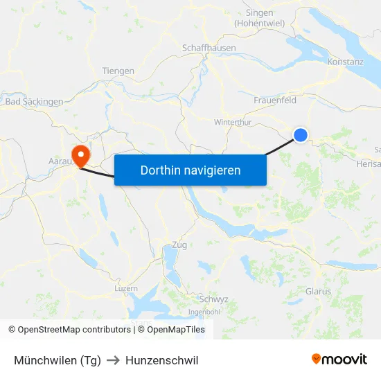 Münchwilen (Tg) to Hunzenschwil map