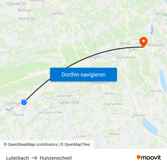 Luterbach to Hunzenschwil map