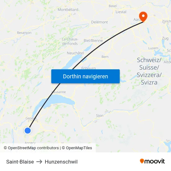 Saint-Blaise to Hunzenschwil map