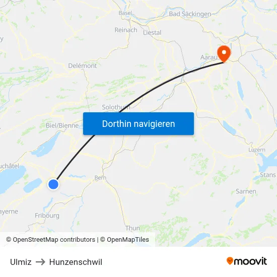 Ulmiz to Hunzenschwil map