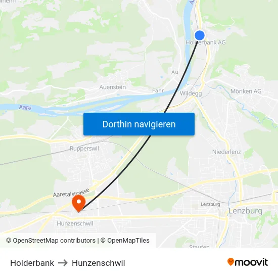 Holderbank to Hunzenschwil map