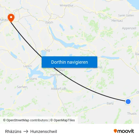 Rhäzüns to Hunzenschwil map