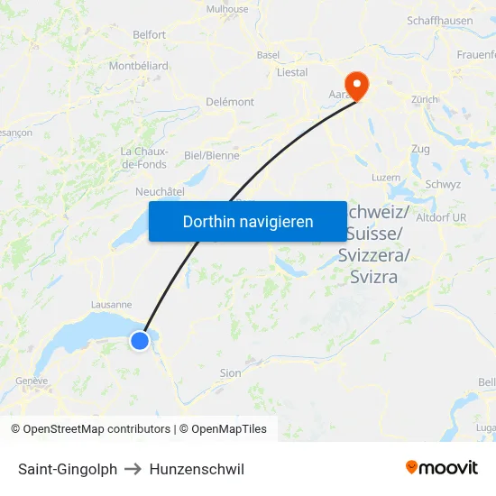 Saint-Gingolph to Hunzenschwil map