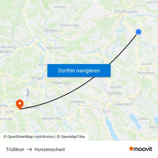 Trüllikon to Hunzenschwil map
