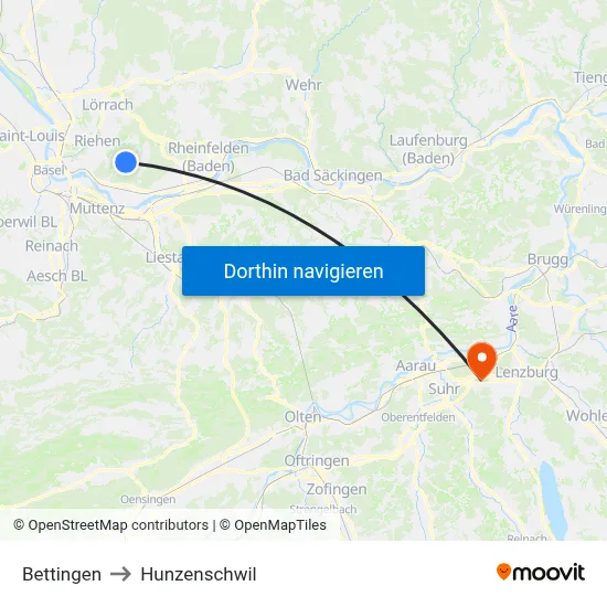 Bettingen to Hunzenschwil map
