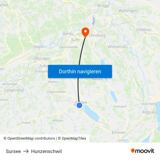 Sursee to Hunzenschwil map