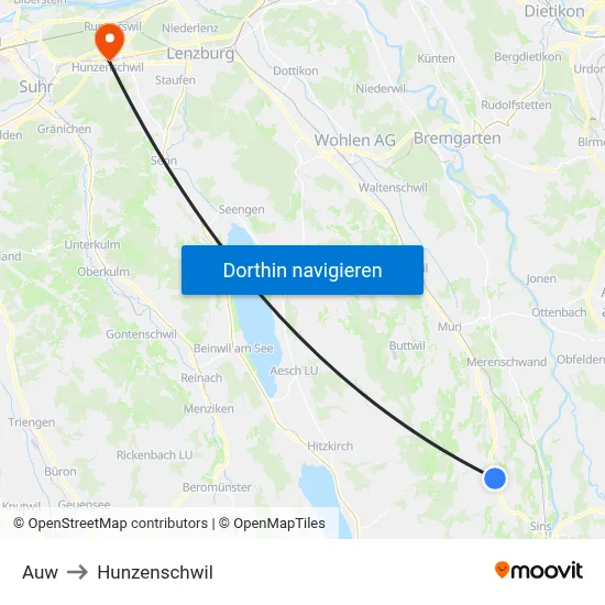 Auw to Hunzenschwil map