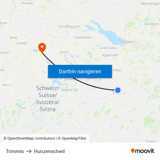 Trimmis to Hunzenschwil map