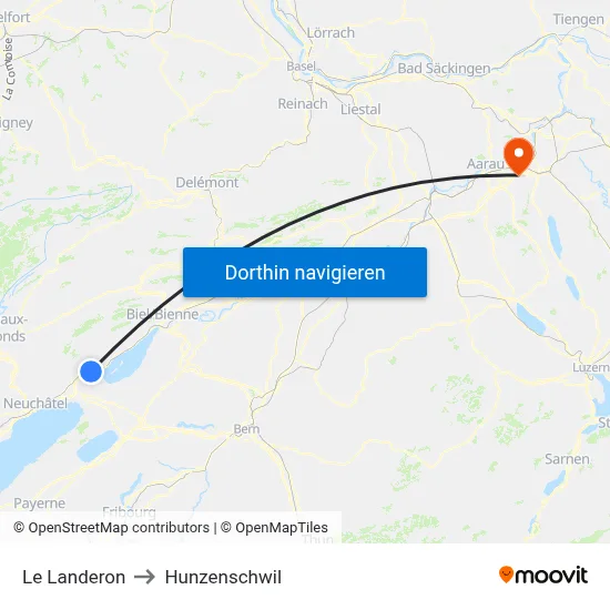 Le Landeron to Hunzenschwil map