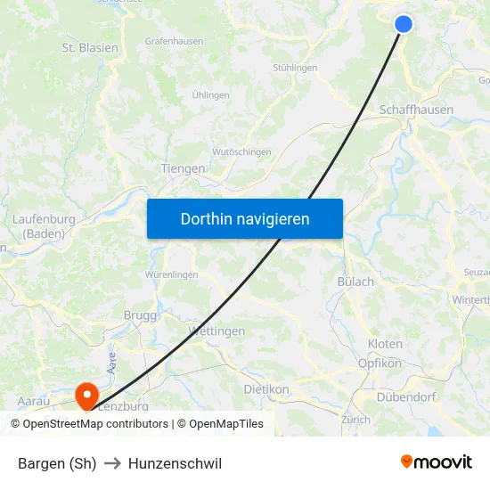 Bargen (Sh) to Hunzenschwil map