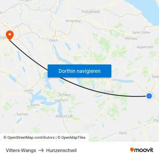 Vilters-Wangs to Hunzenschwil map