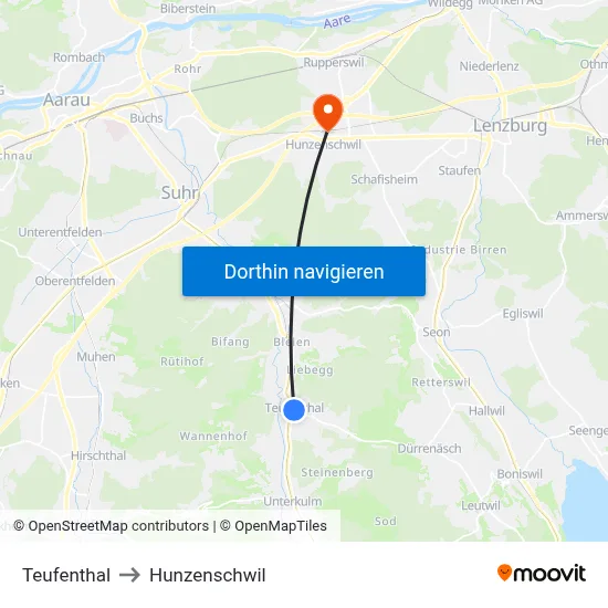 Teufenthal to Hunzenschwil map