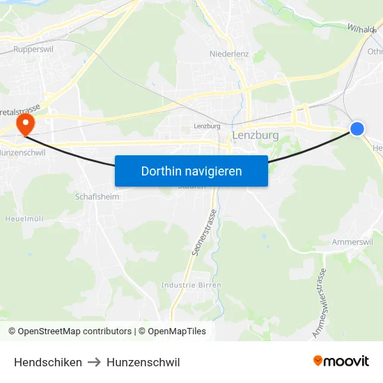 Hendschiken to Hunzenschwil map