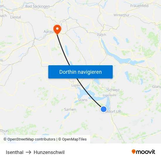 Isenthal to Hunzenschwil map