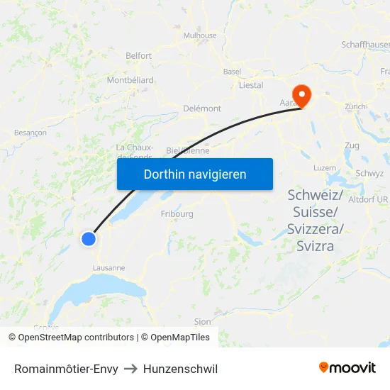 Romainmôtier-Envy to Hunzenschwil map