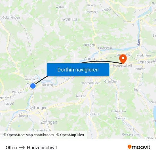 Olten to Hunzenschwil map
