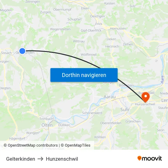 Gelterkinden to Hunzenschwil map