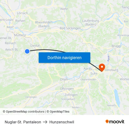 Nuglar-St. Pantaleon to Hunzenschwil map