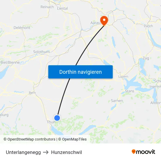 Unterlangenegg to Hunzenschwil map