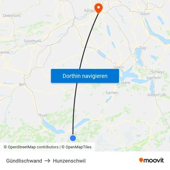 Gündlischwand to Hunzenschwil map