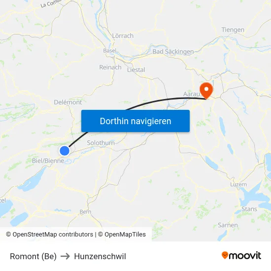 Romont (Be) to Hunzenschwil map