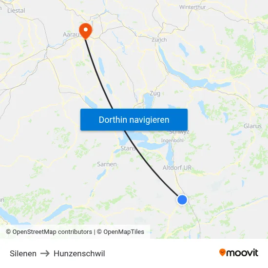 Silenen to Hunzenschwil map