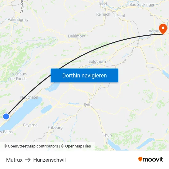 Mutrux to Hunzenschwil map