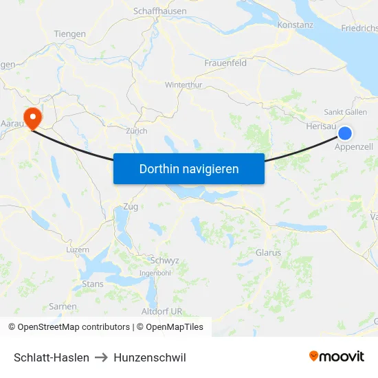 Schlatt-Haslen to Hunzenschwil map