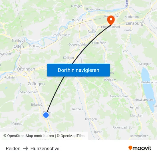 Reiden to Hunzenschwil map