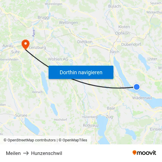 Meilen to Hunzenschwil map