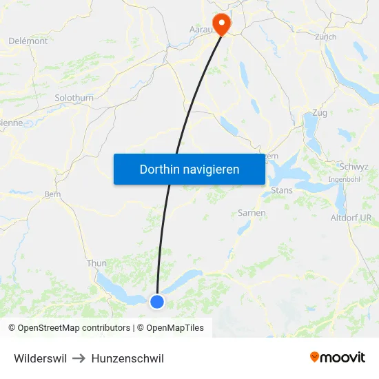 Wilderswil to Hunzenschwil map