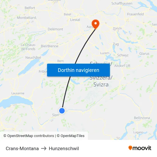 Crans-Montana to Hunzenschwil map
