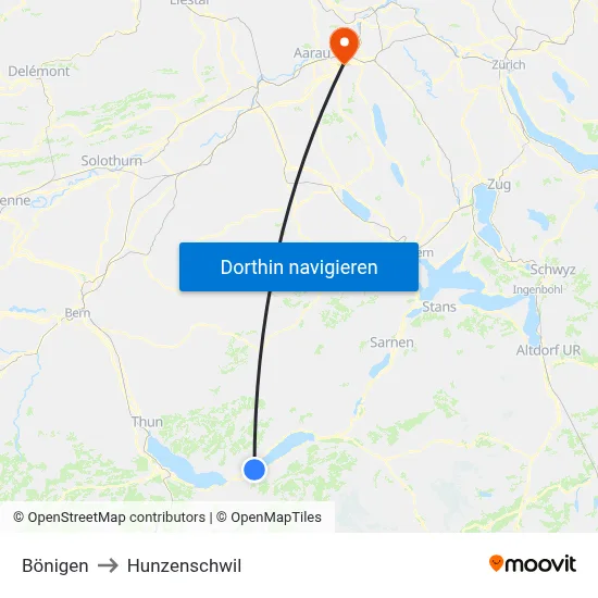 Bönigen to Hunzenschwil map