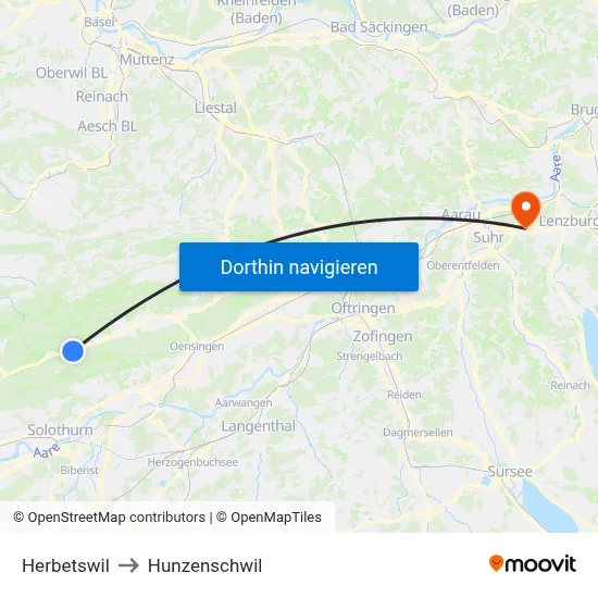 Herbetswil to Hunzenschwil map