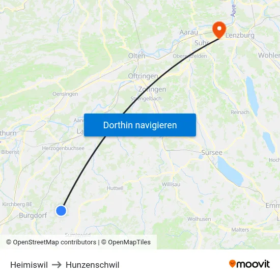 Heimiswil to Hunzenschwil map