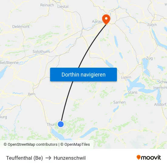 Teuffenthal (Be) to Hunzenschwil map