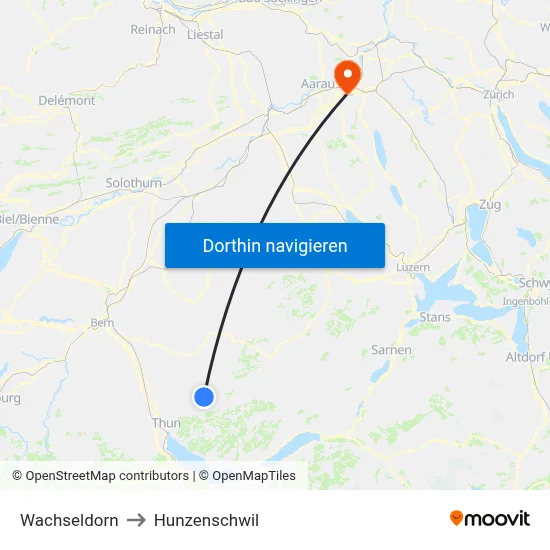 Wachseldorn to Hunzenschwil map