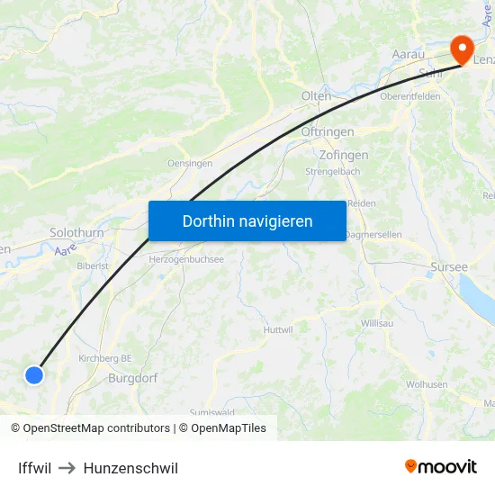 Iffwil to Hunzenschwil map