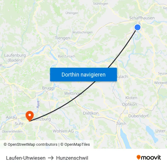 Laufen-Uhwiesen to Hunzenschwil map