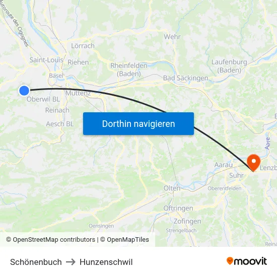 Schönenbuch to Hunzenschwil map