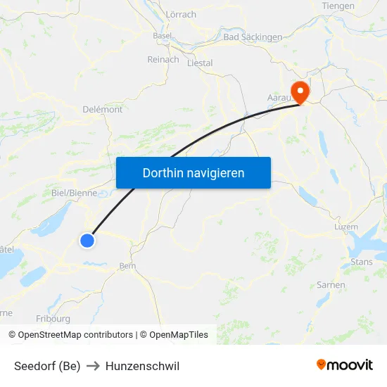 Seedorf (Be) to Hunzenschwil map