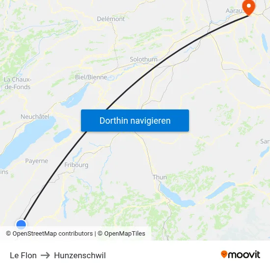 Le Flon to Hunzenschwil map
