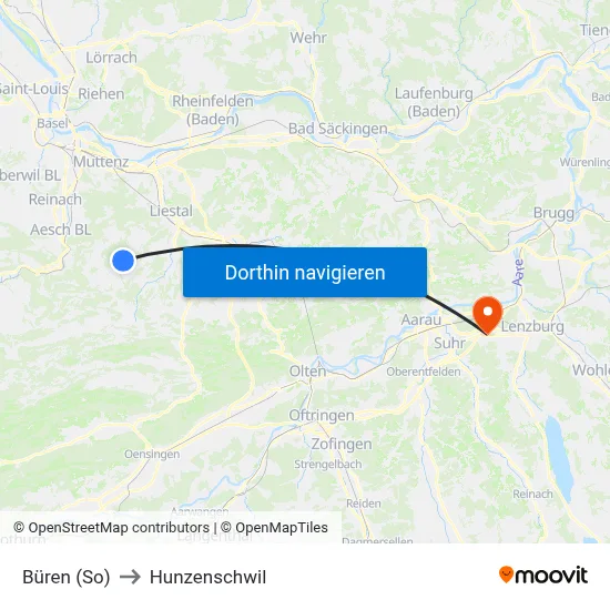 Büren (So) to Hunzenschwil map