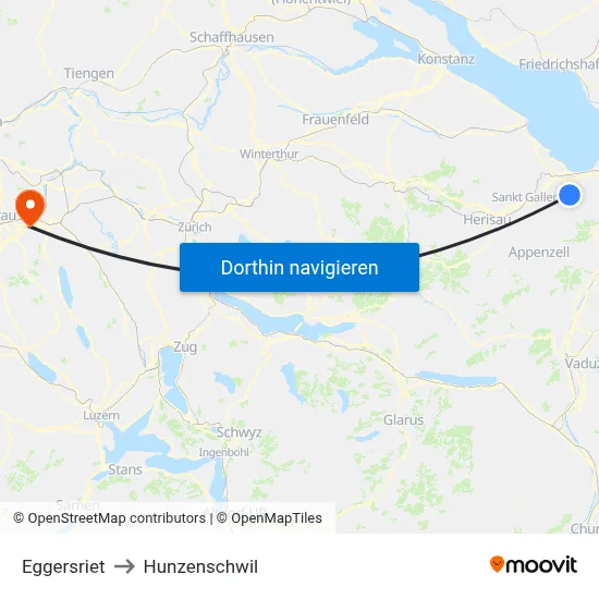 Eggersriet to Hunzenschwil map