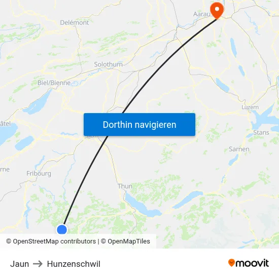 Jaun to Hunzenschwil map