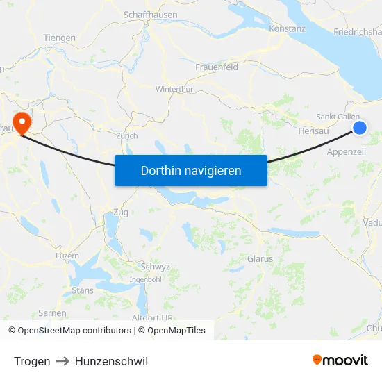 Trogen to Hunzenschwil map