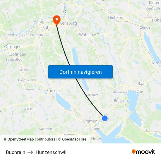 Buchrain to Hunzenschwil map