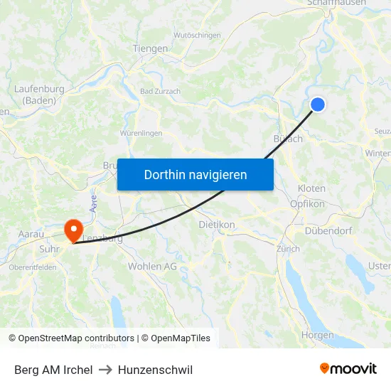 Berg AM Irchel to Hunzenschwil map