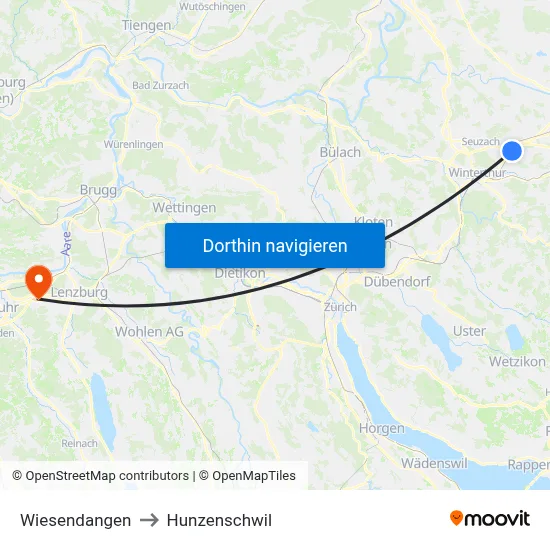 Wiesendangen to Hunzenschwil map